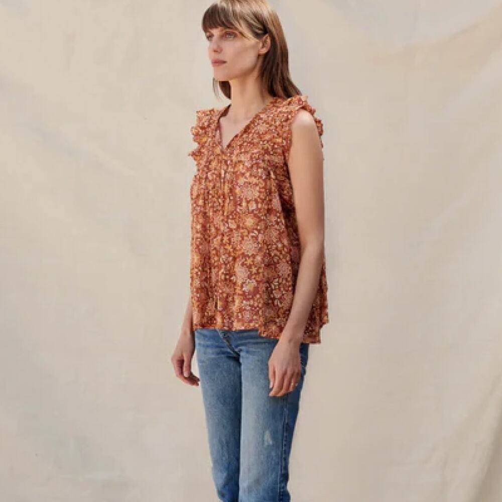 Sundry Orange Floral Flutter Sleeve Top M